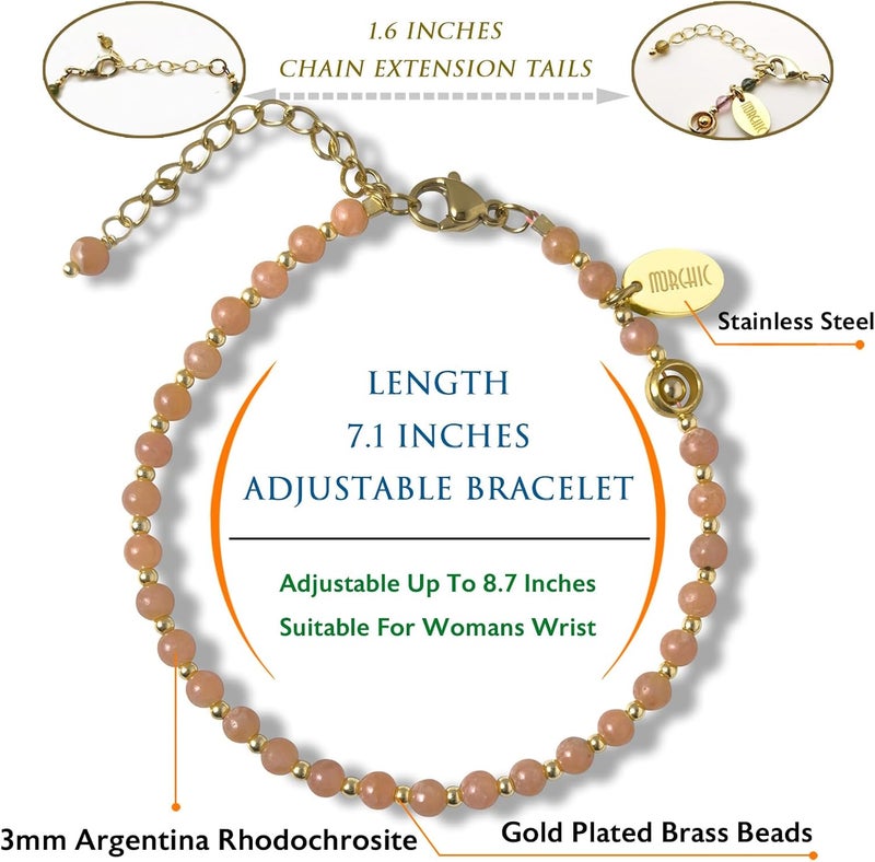 Morchic 3mm Tiny Beads Natural Gemstone Bracelet for Women, Adjustable 7.1" Energy Gem Charm Jewelry, Dainty Handmade Birthday Gift - Image 2